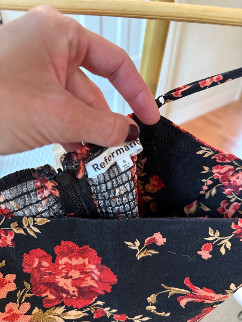 Reformation Black Midi Dress with Red Floral Print - Picture 8 of 10